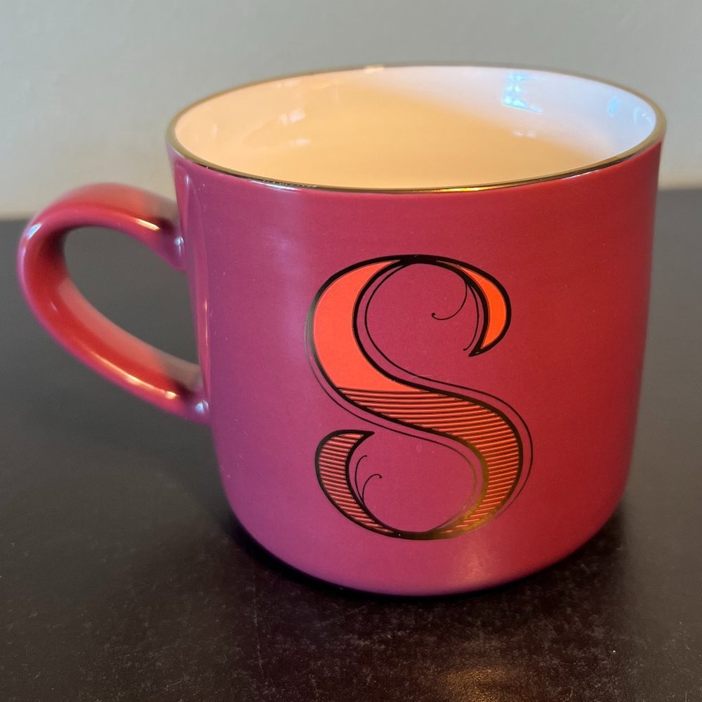 Opalhouse Monogram Letter S Initial Maroon Stoneware Coffee Mug 16 oz Metallic